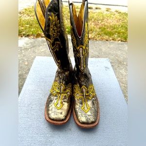 COPY - Ferrini Cross Leather Gold Metallic Cowboy boots
